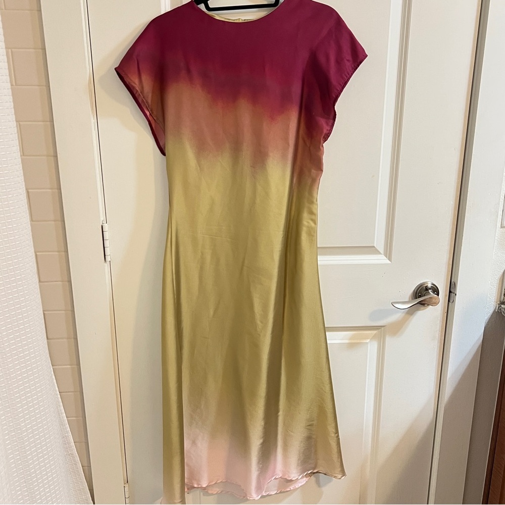 Short Sleeve Maxi Sunset Satin Dress
